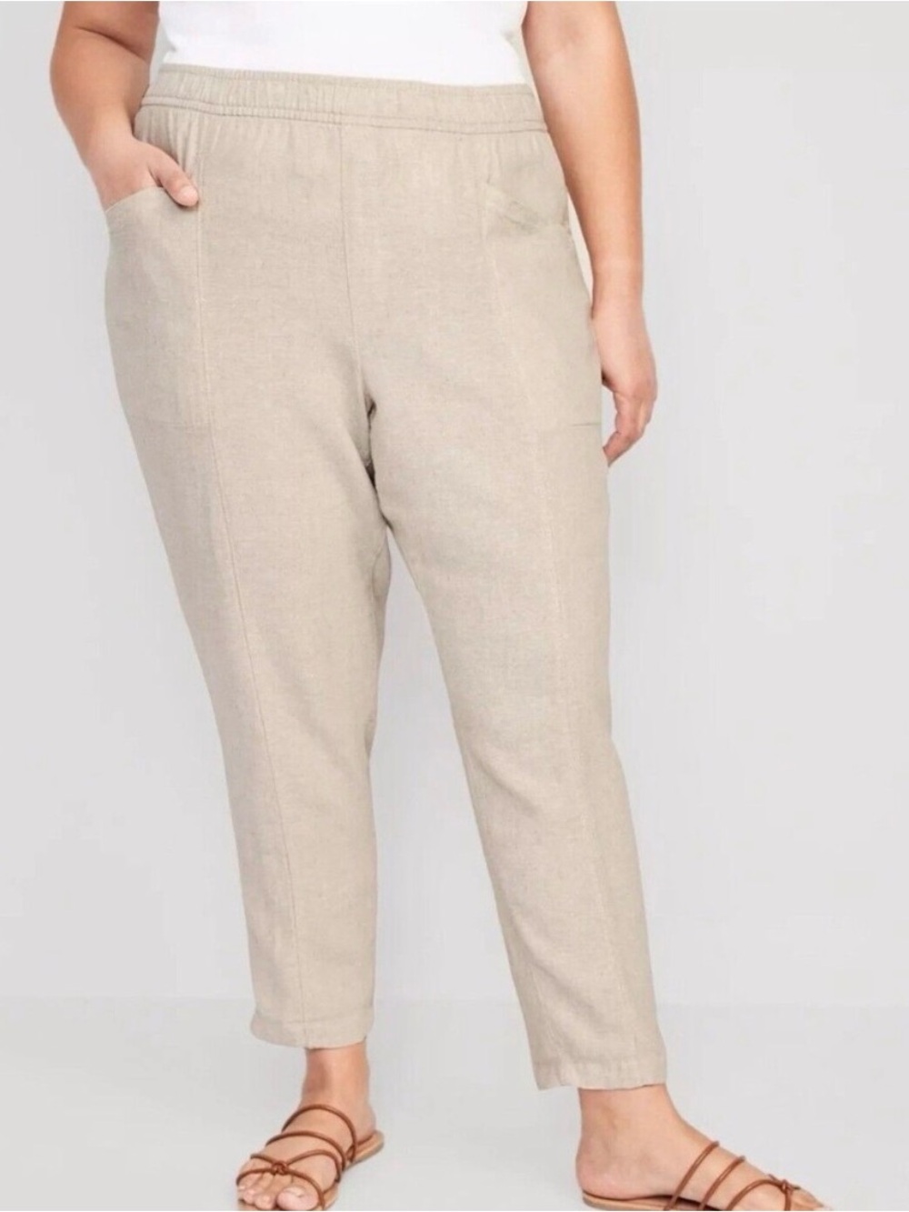 Old Navy Beige Linen Blend High Rise Straight Taper Cropped Pants NWT 2X